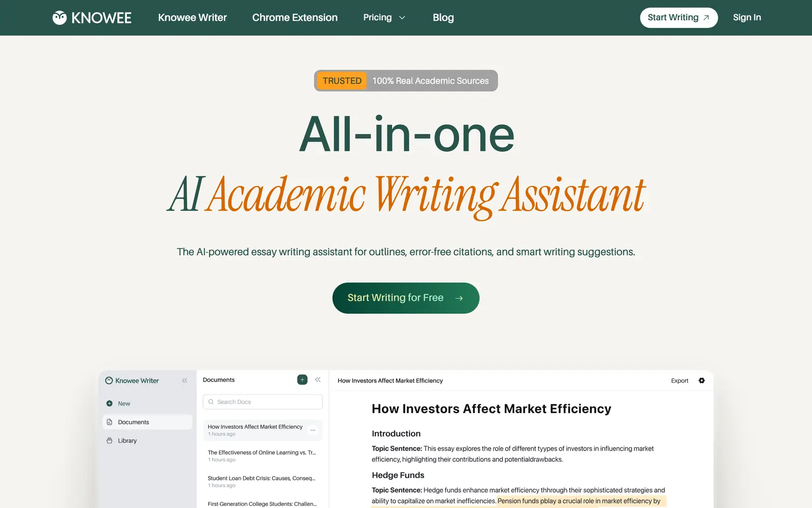 Screenshot of the Knowee website