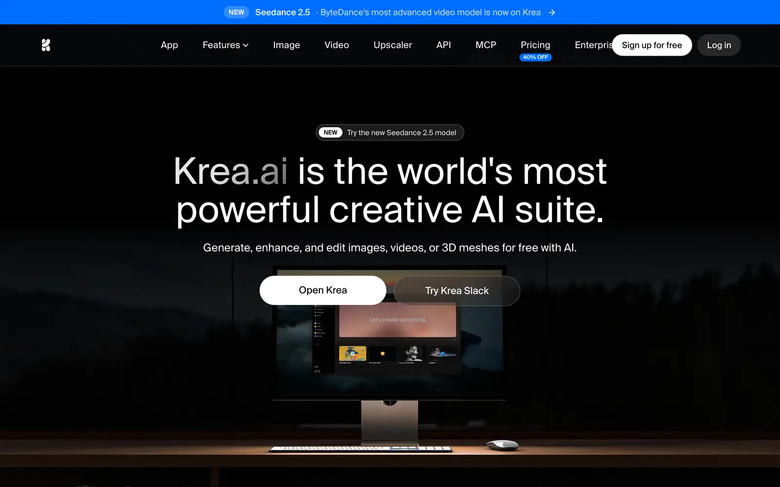 Screenshot of the Krea website