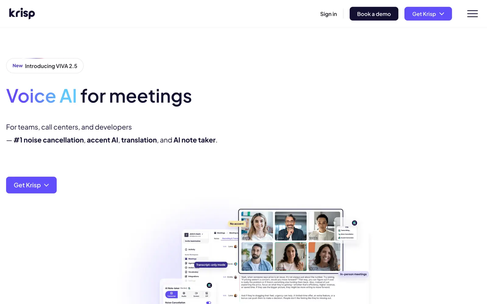 Screenshot of the Krisp website