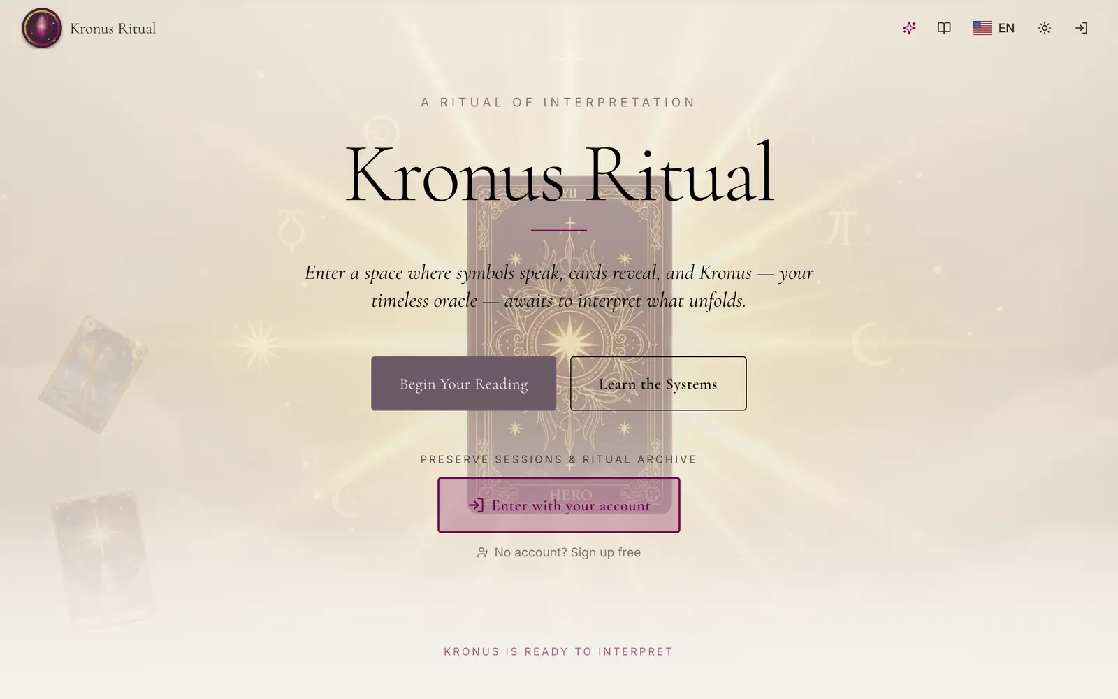 Screenshot of the Kronus Ritual website