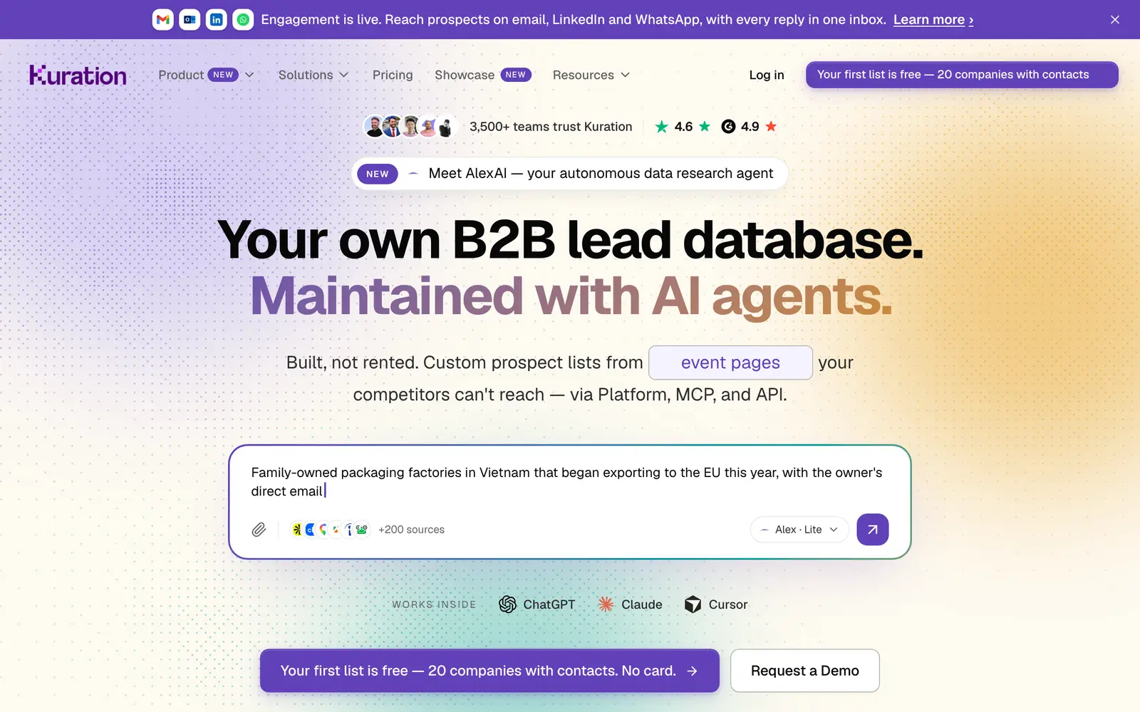 Screenshot of the Kuration website