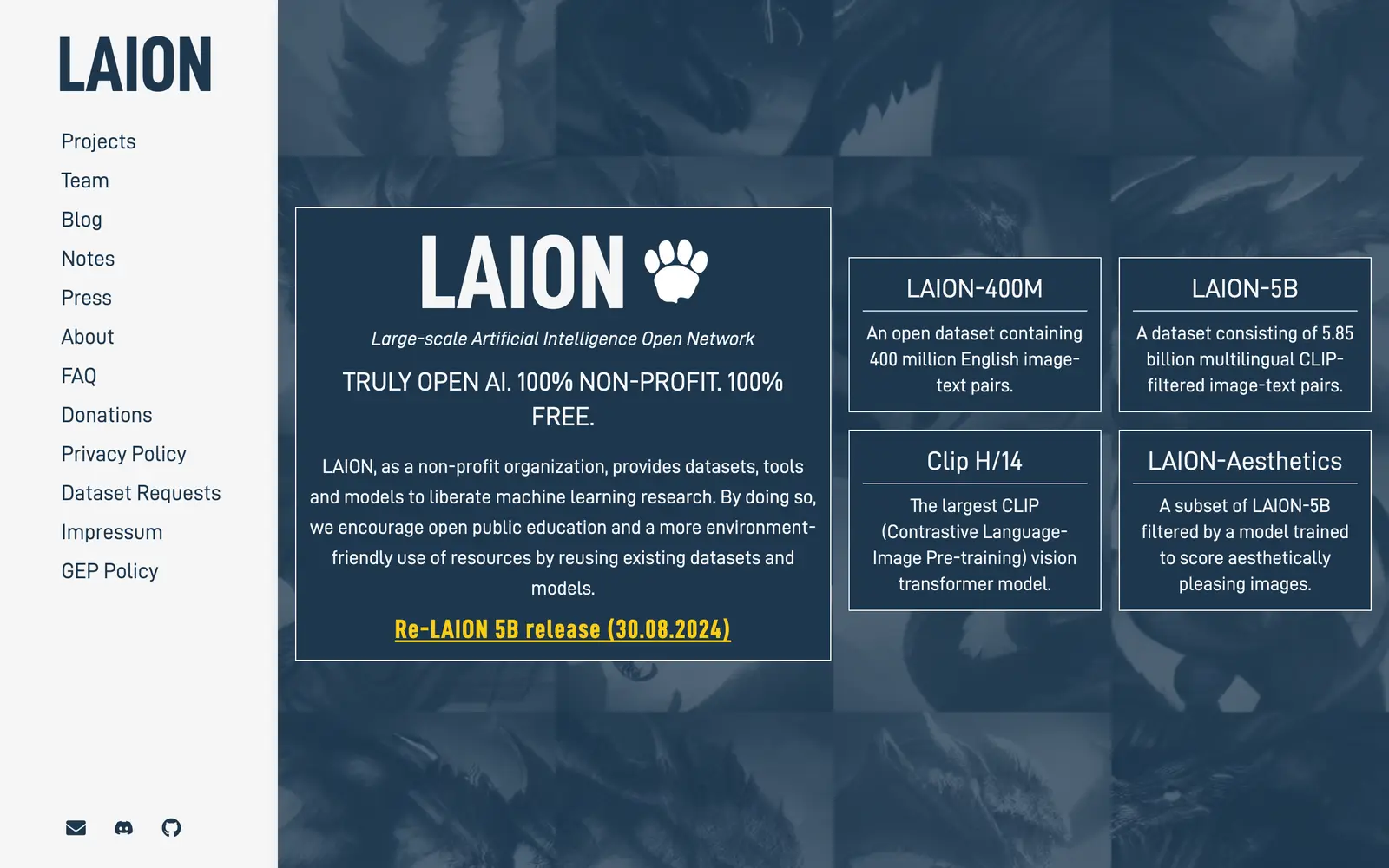 Screenshot of the LAION website