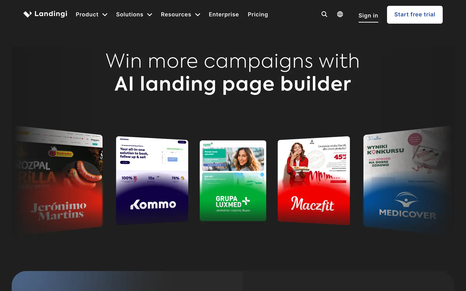 Screenshot of the Landingi website