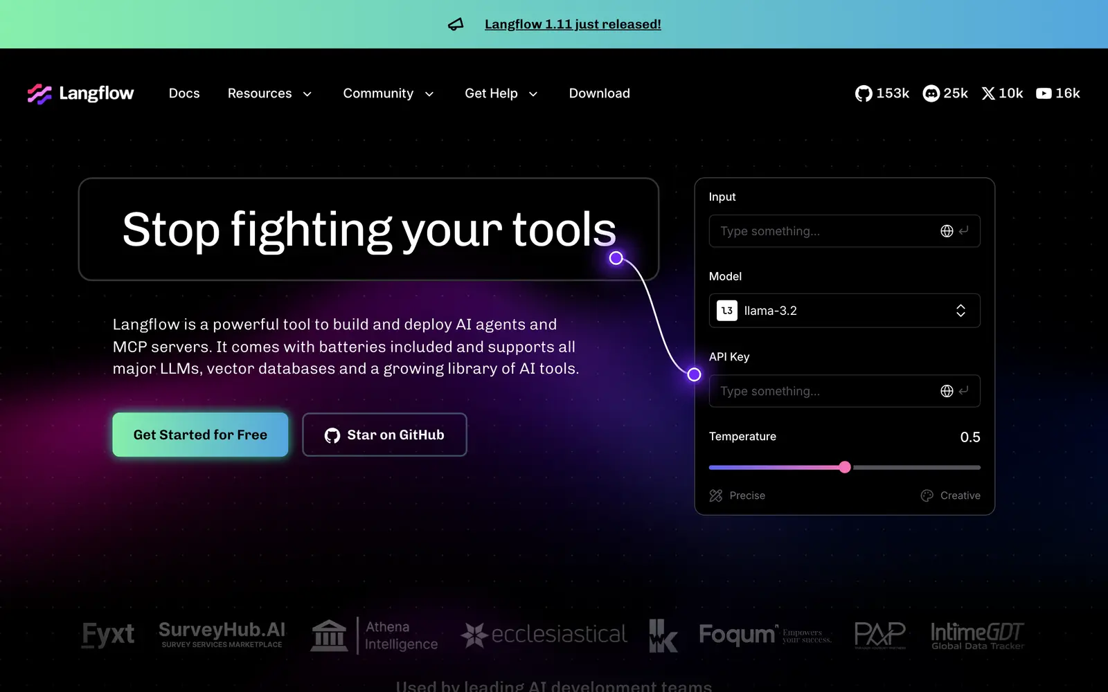 Screenshot of the Langflow website