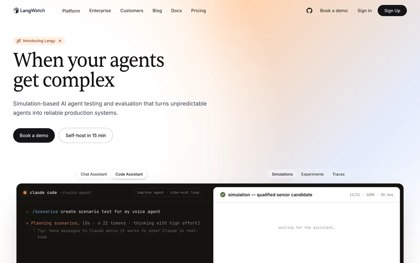 Screenshot of the LangWatch website