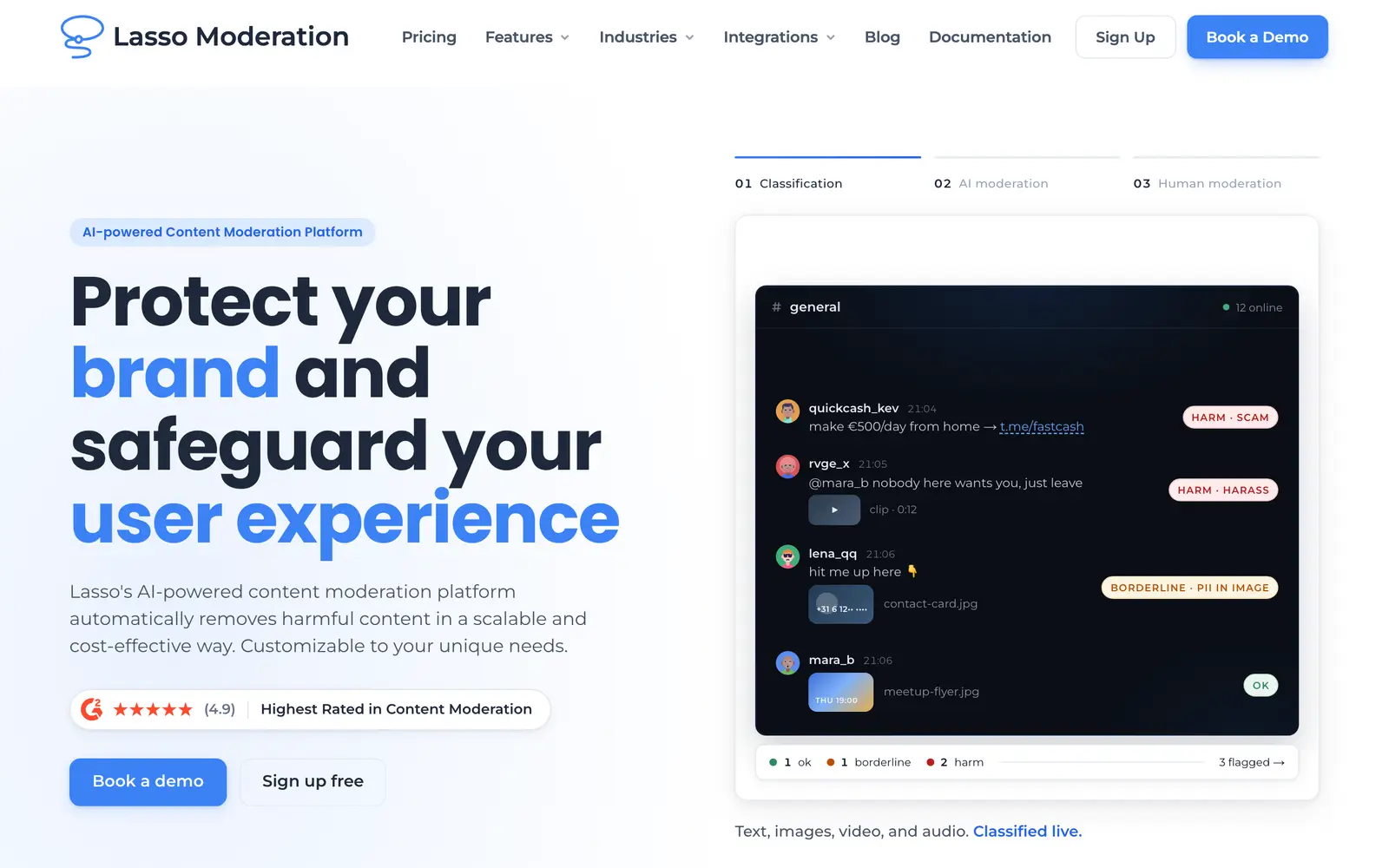 Screenshot of the Lasso Moderation website