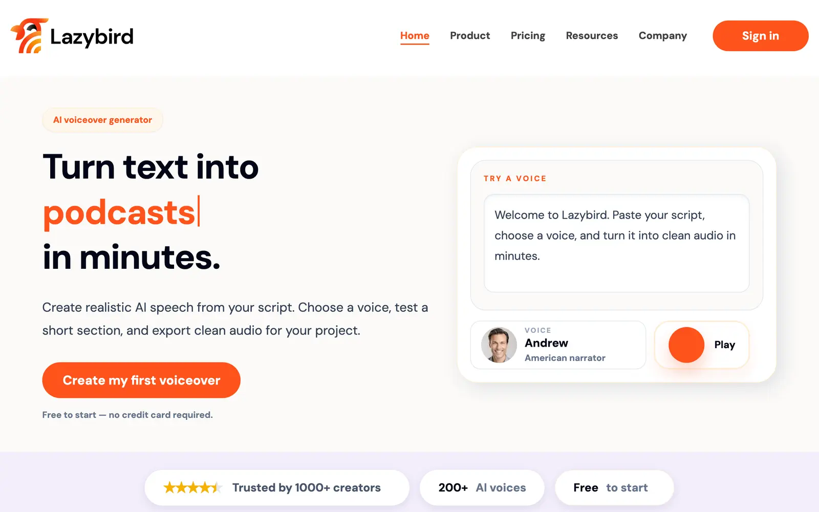 Screenshot of the Lazybird website