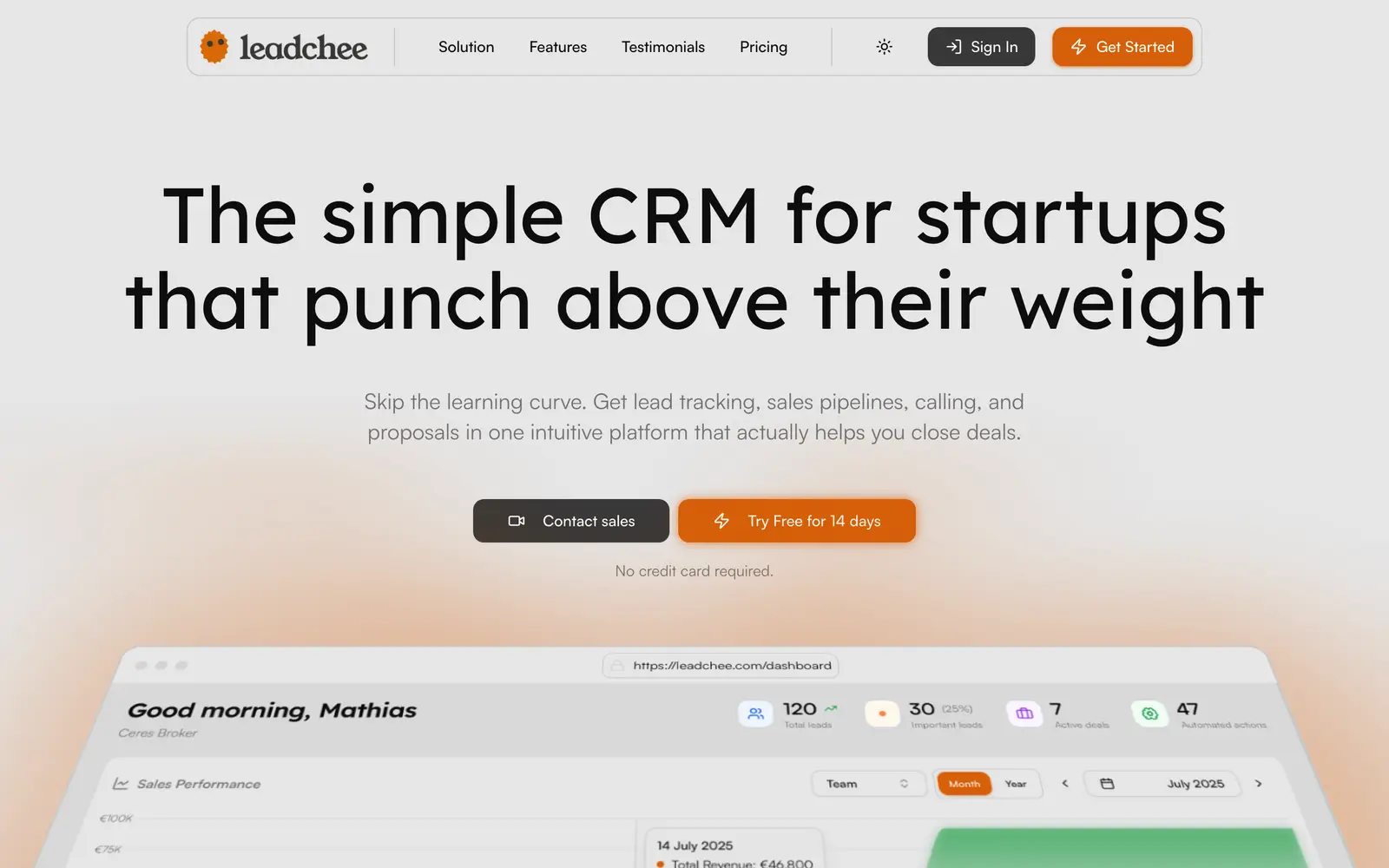 Screenshot of the Leadchee website
