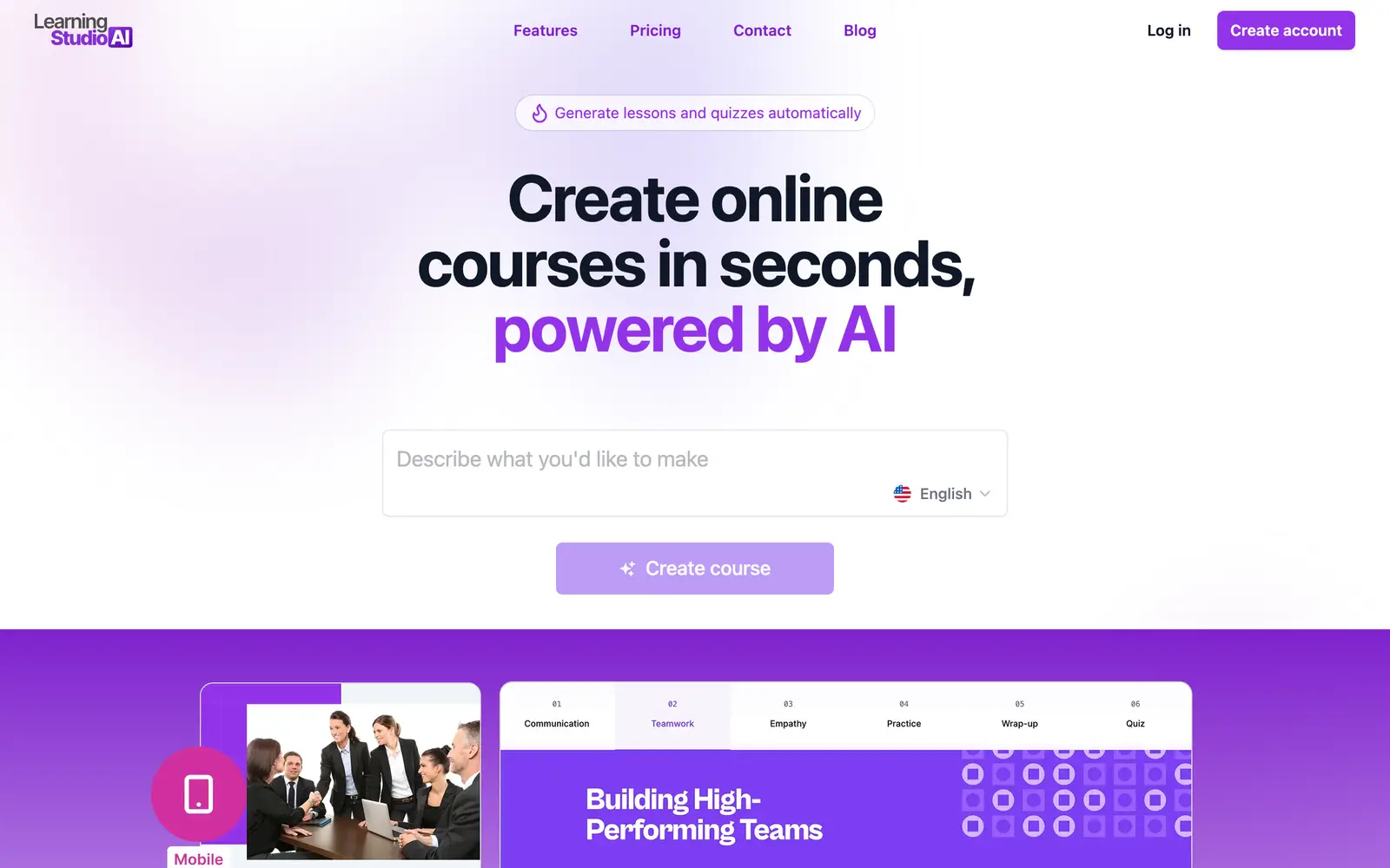 Screenshot of the LearningStudioAI website