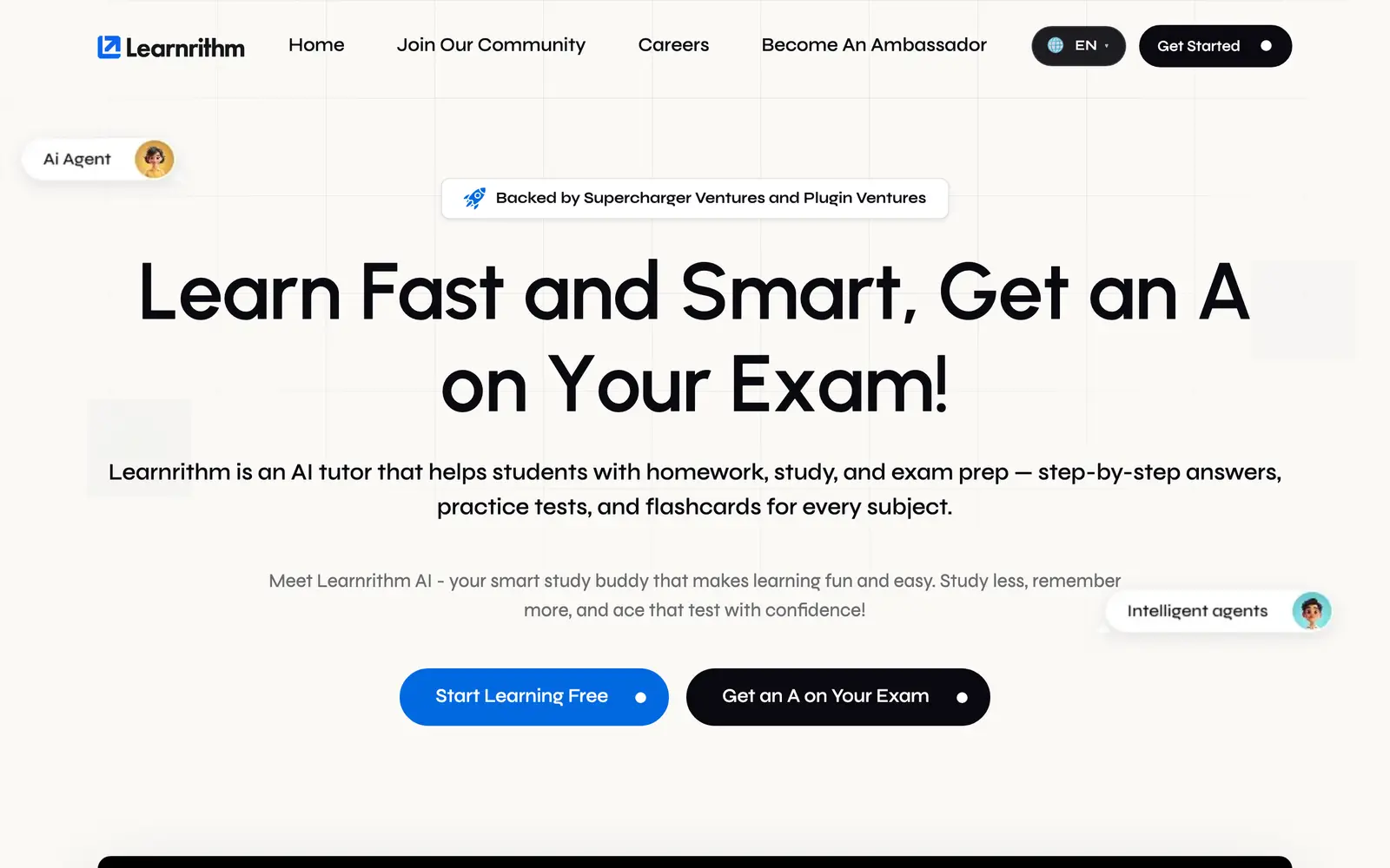 Screenshot of the Learnrithm website