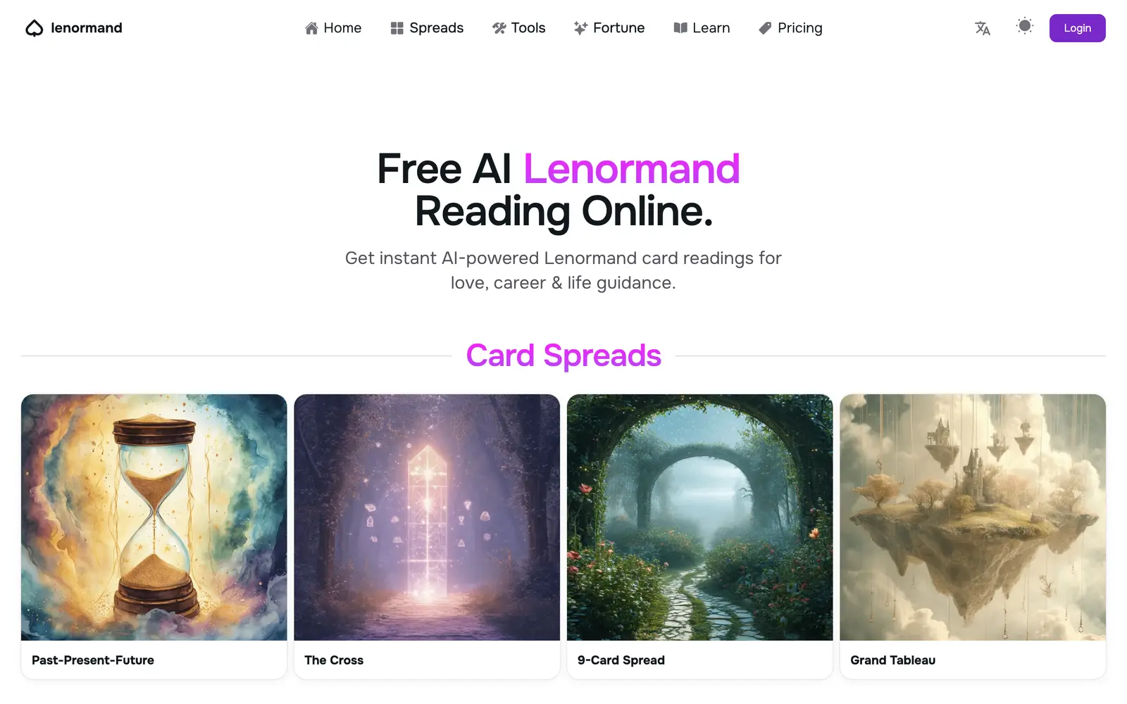 Screenshot of the Lenormand website