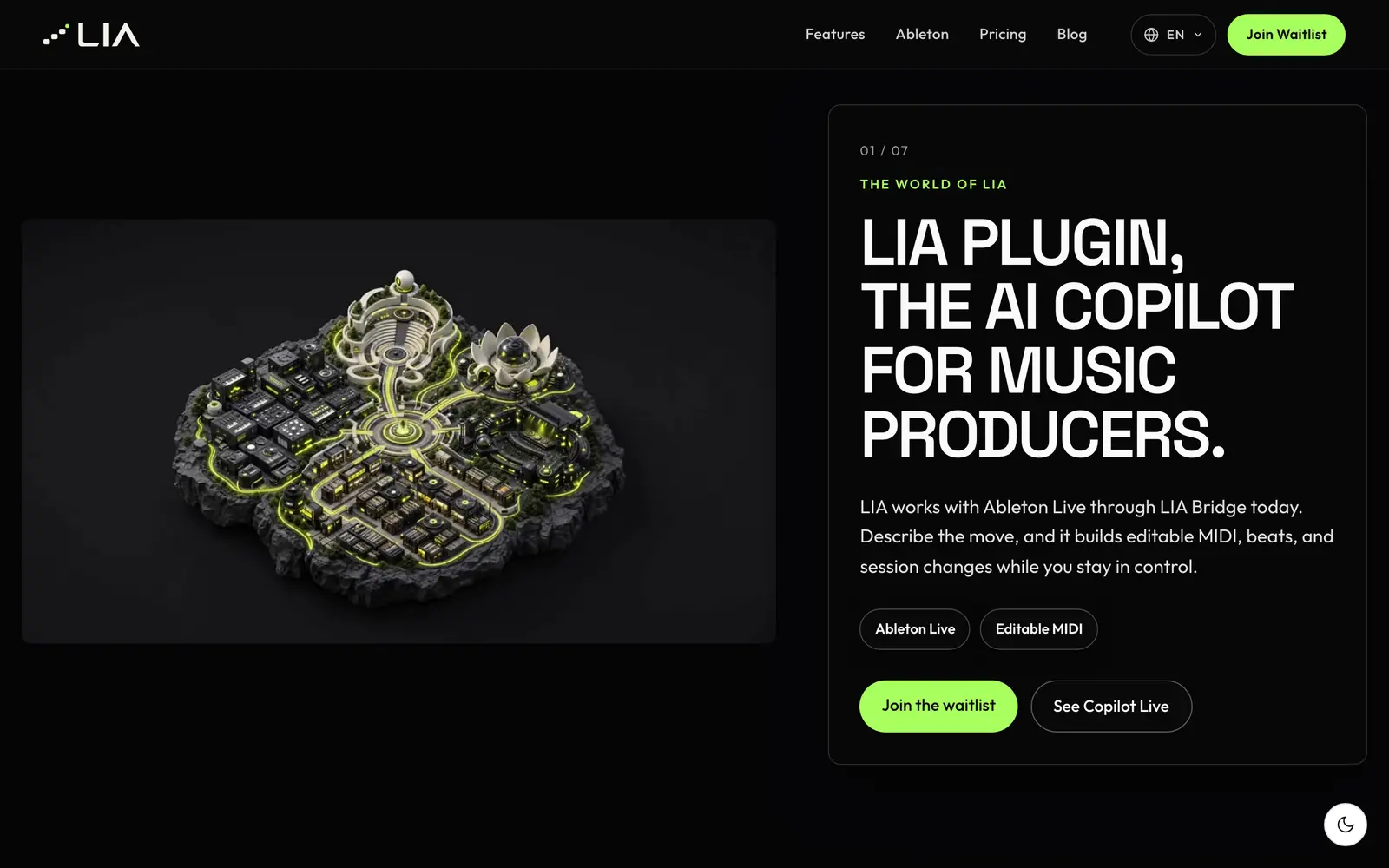 Screenshot of the LIA website