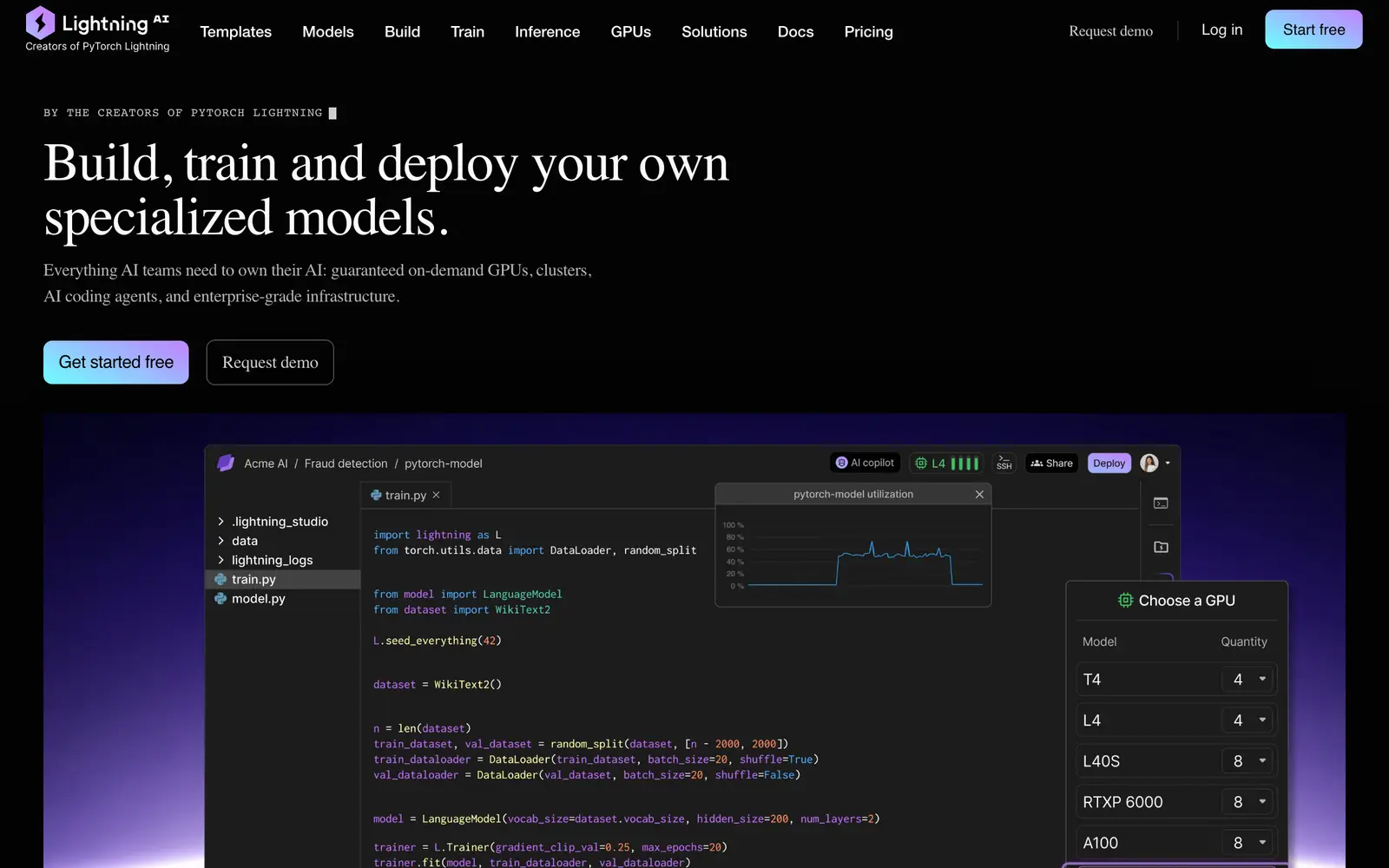 Screenshot of the Lightning AI website