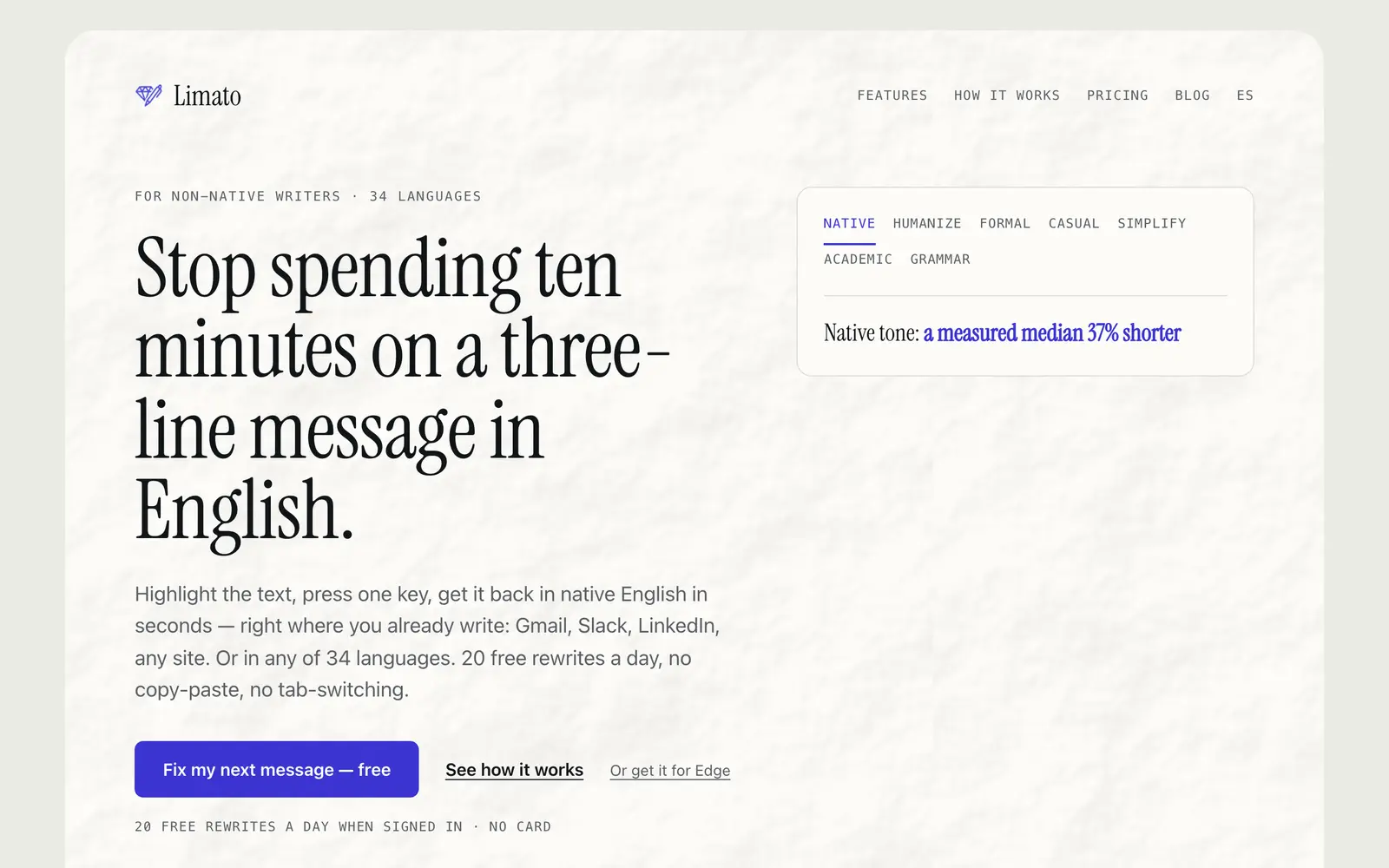 Screenshot of the Limato website