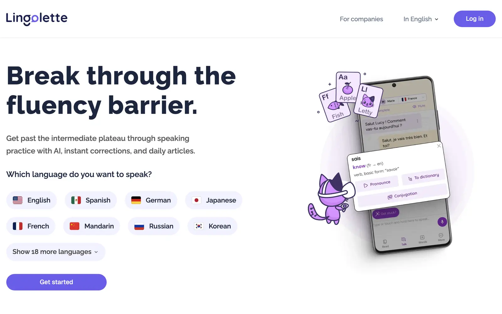 Screenshot of the Lingolette website