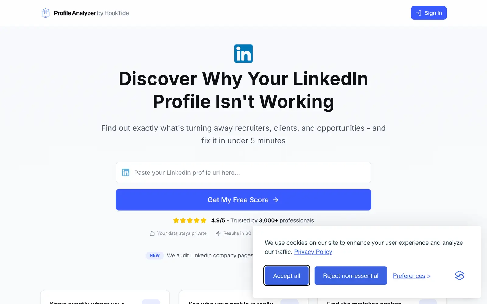 Screenshot of the LinkedIn Profile Analyzer website