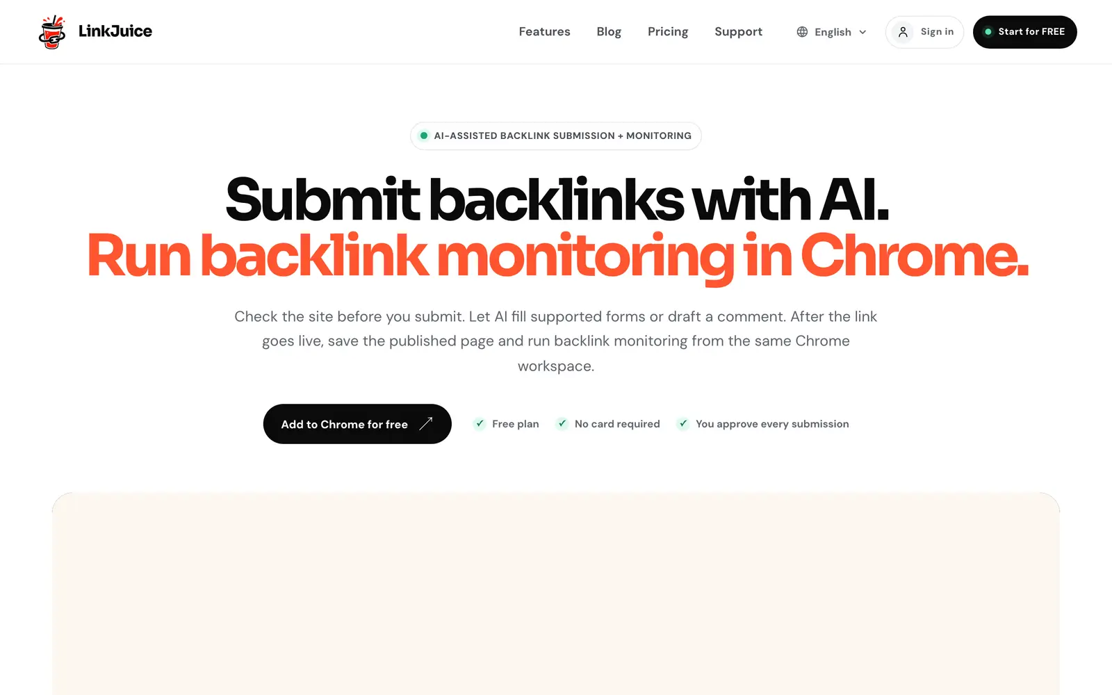 Screenshot of the LinkJuice website