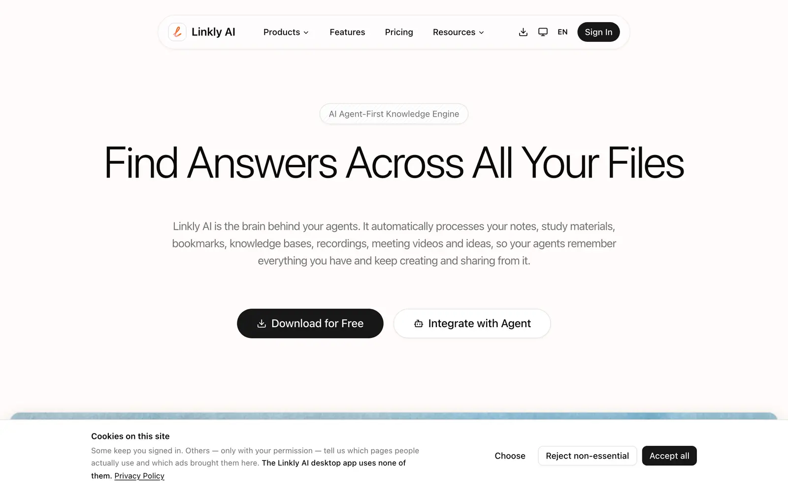 Screenshot of the Linkly AI website