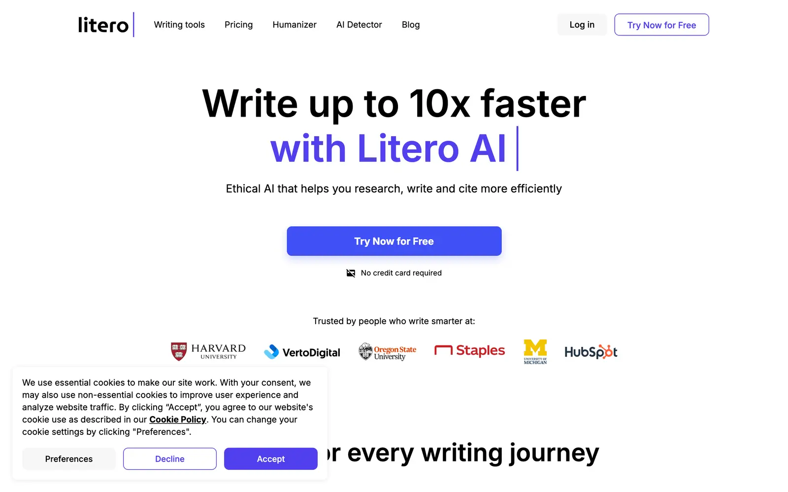 Screenshot of the Litero website