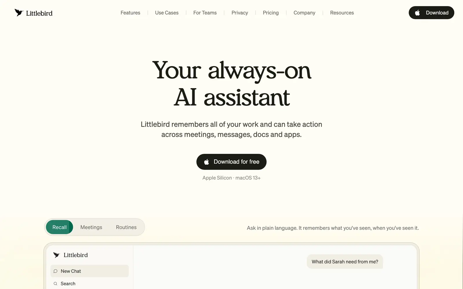 Screenshot of the Littlebird website