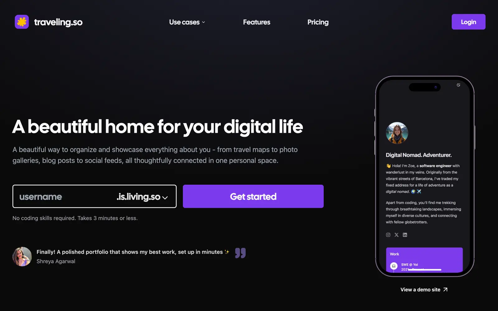 Screenshot of the living.so website
