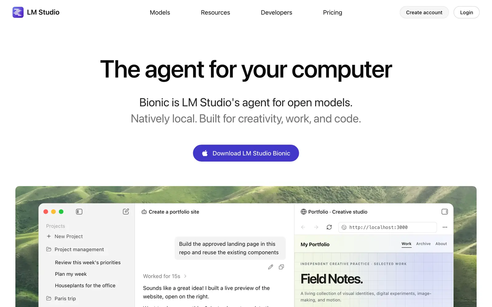 Screenshot of the LM Studio website