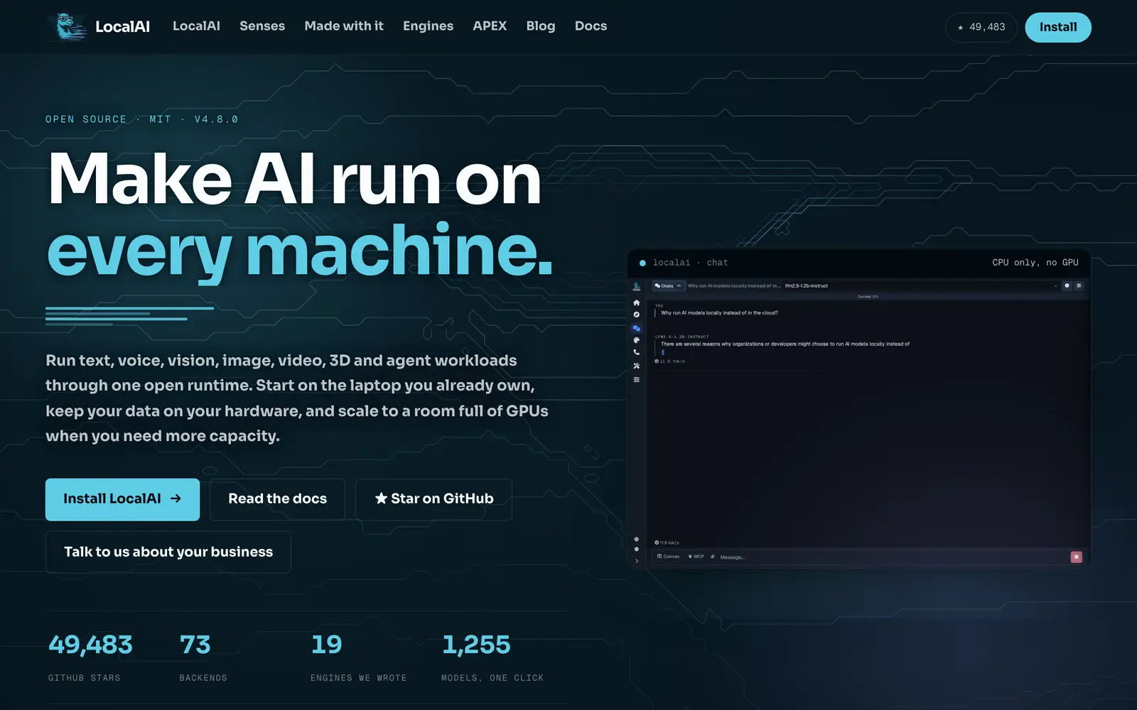 Screenshot of the LocalAI website