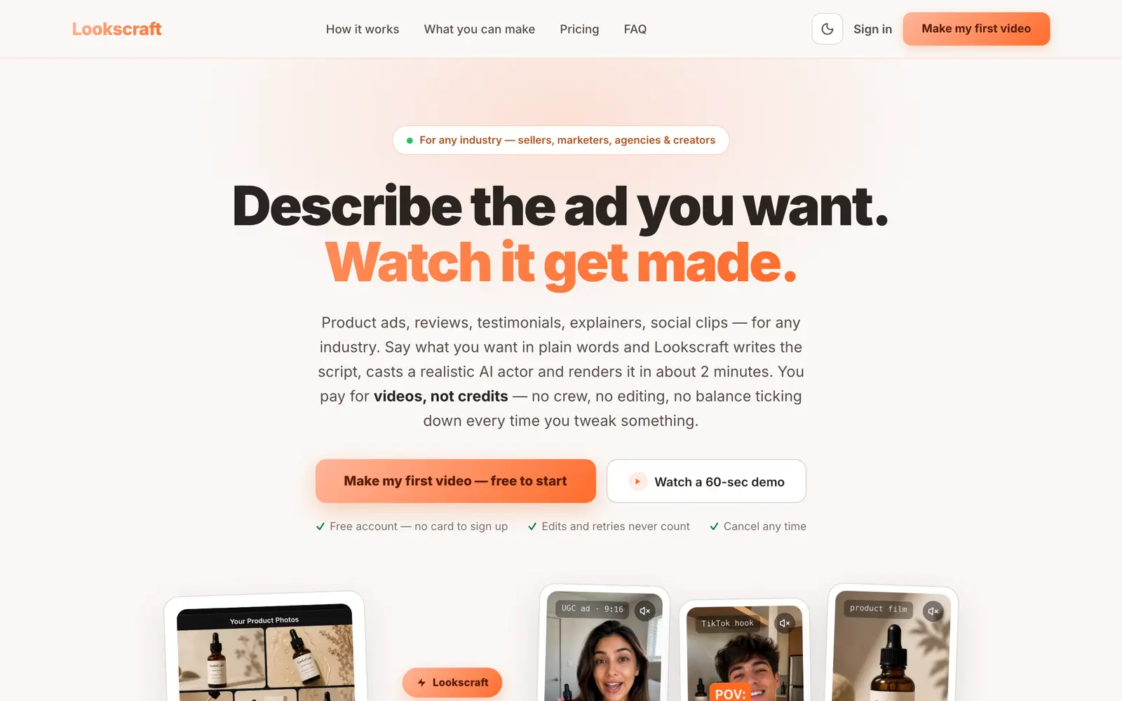 Screenshot of the LooksCraft website