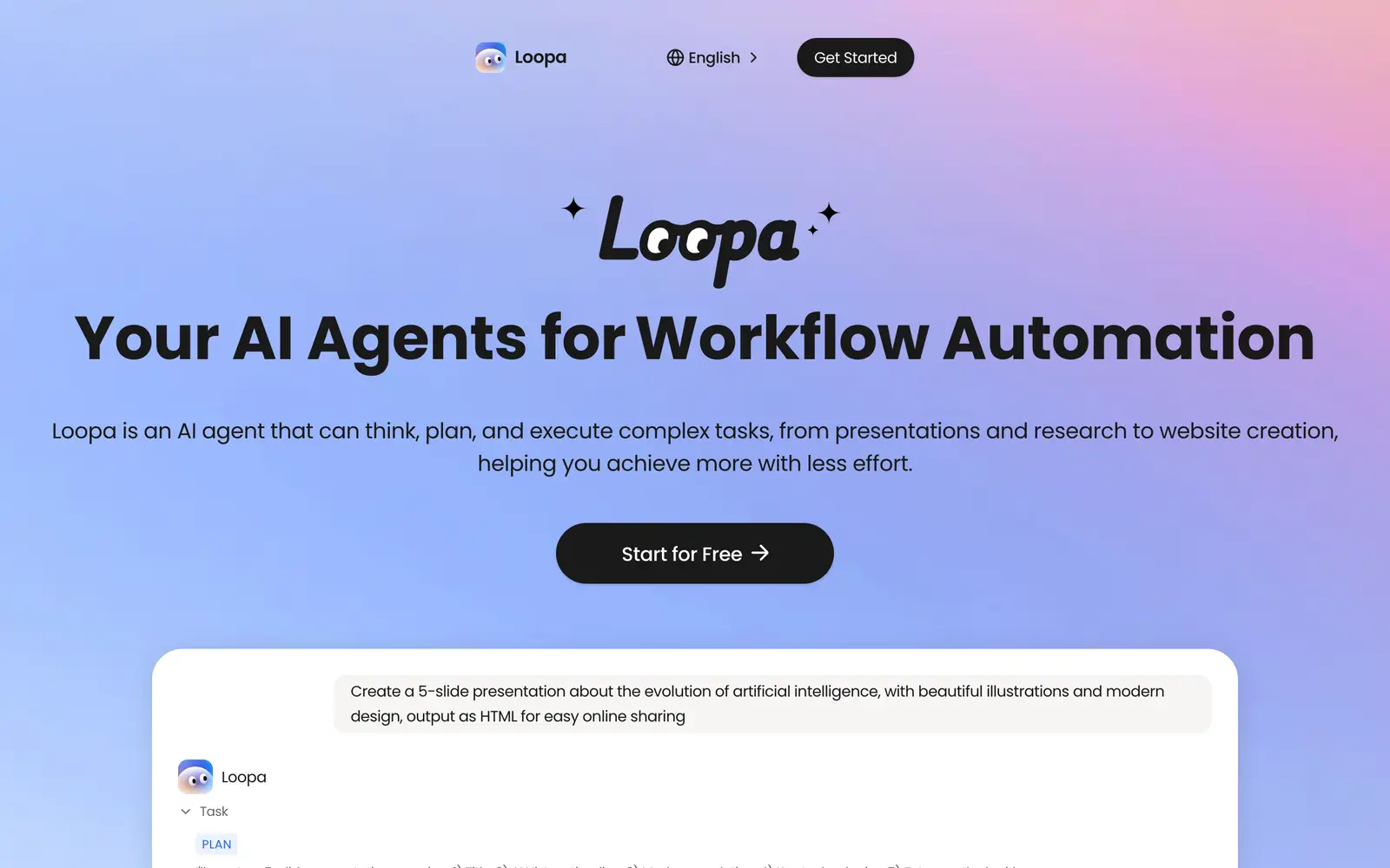 Screenshot of the Loopa website