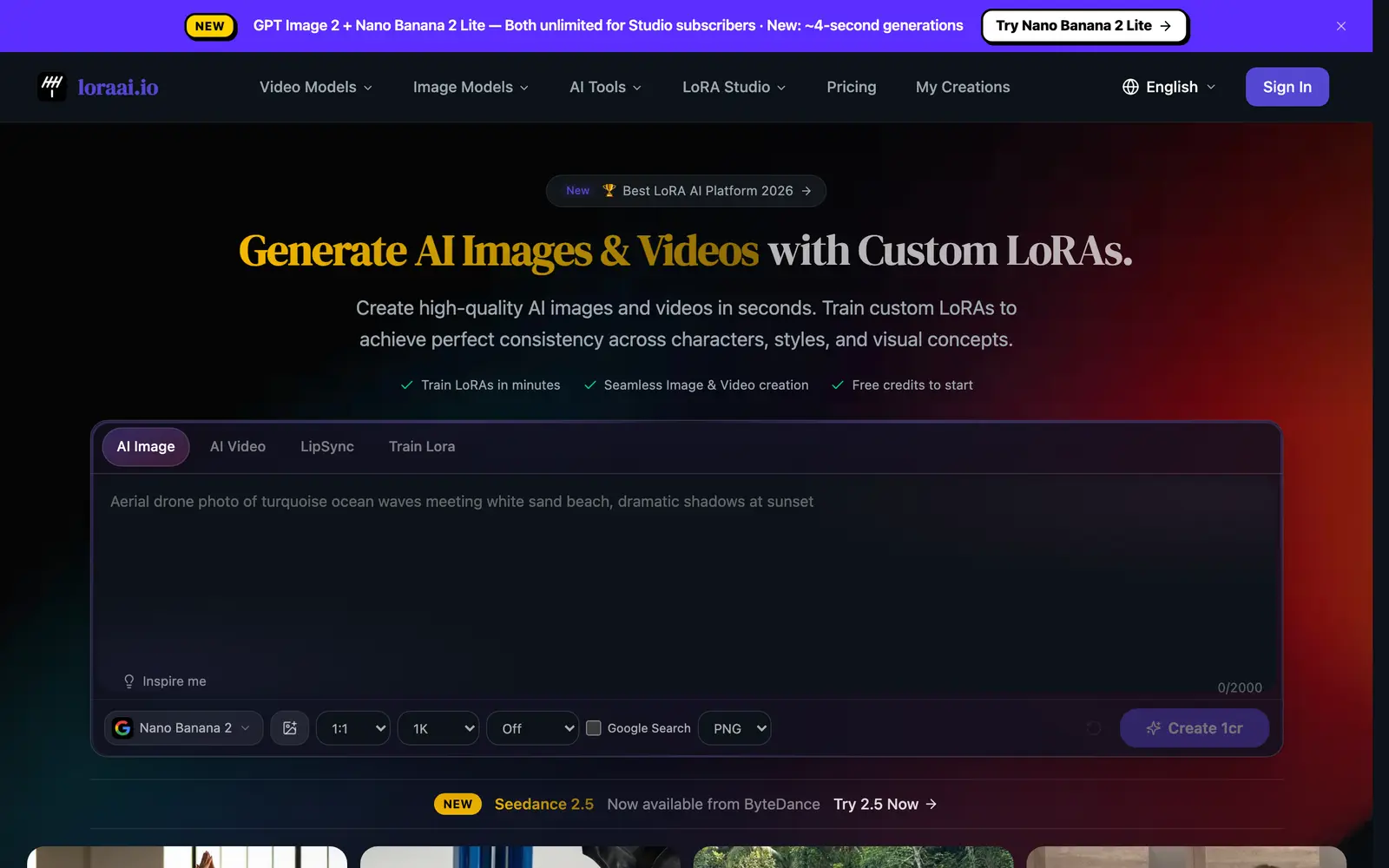 Screenshot of the LoRA AI website