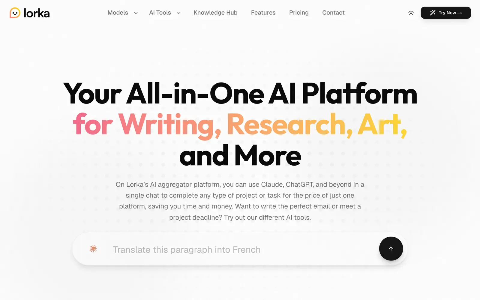 Screenshot of the Lorka AI website