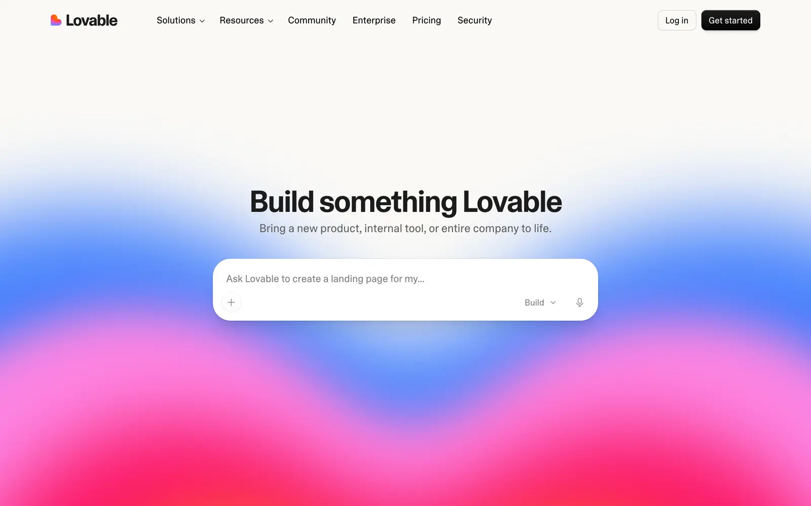 The Lovable website's first screen