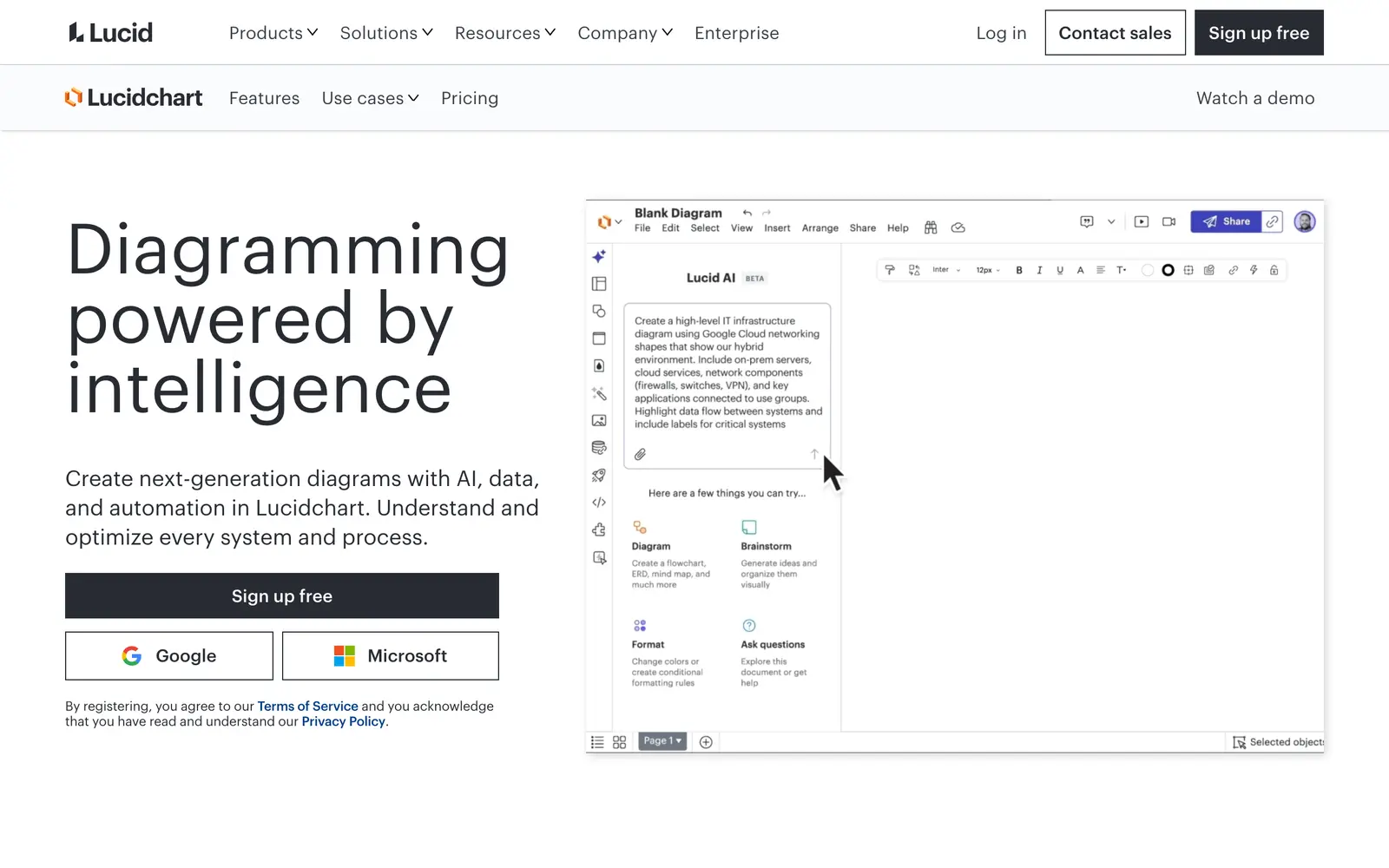 Screenshot of the Lucidchart website