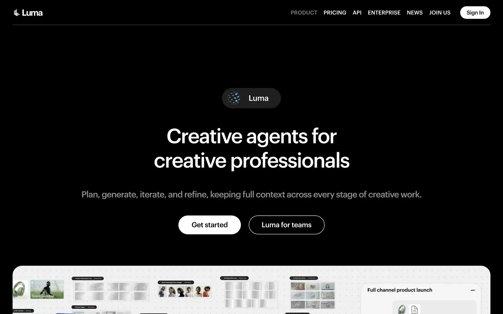 Screenshot of the Luma Dream Machine website