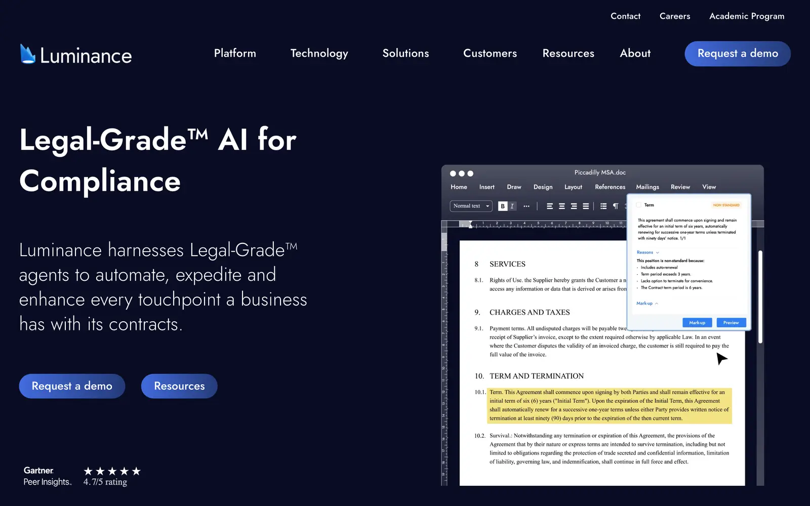 The Luminance website's first screen