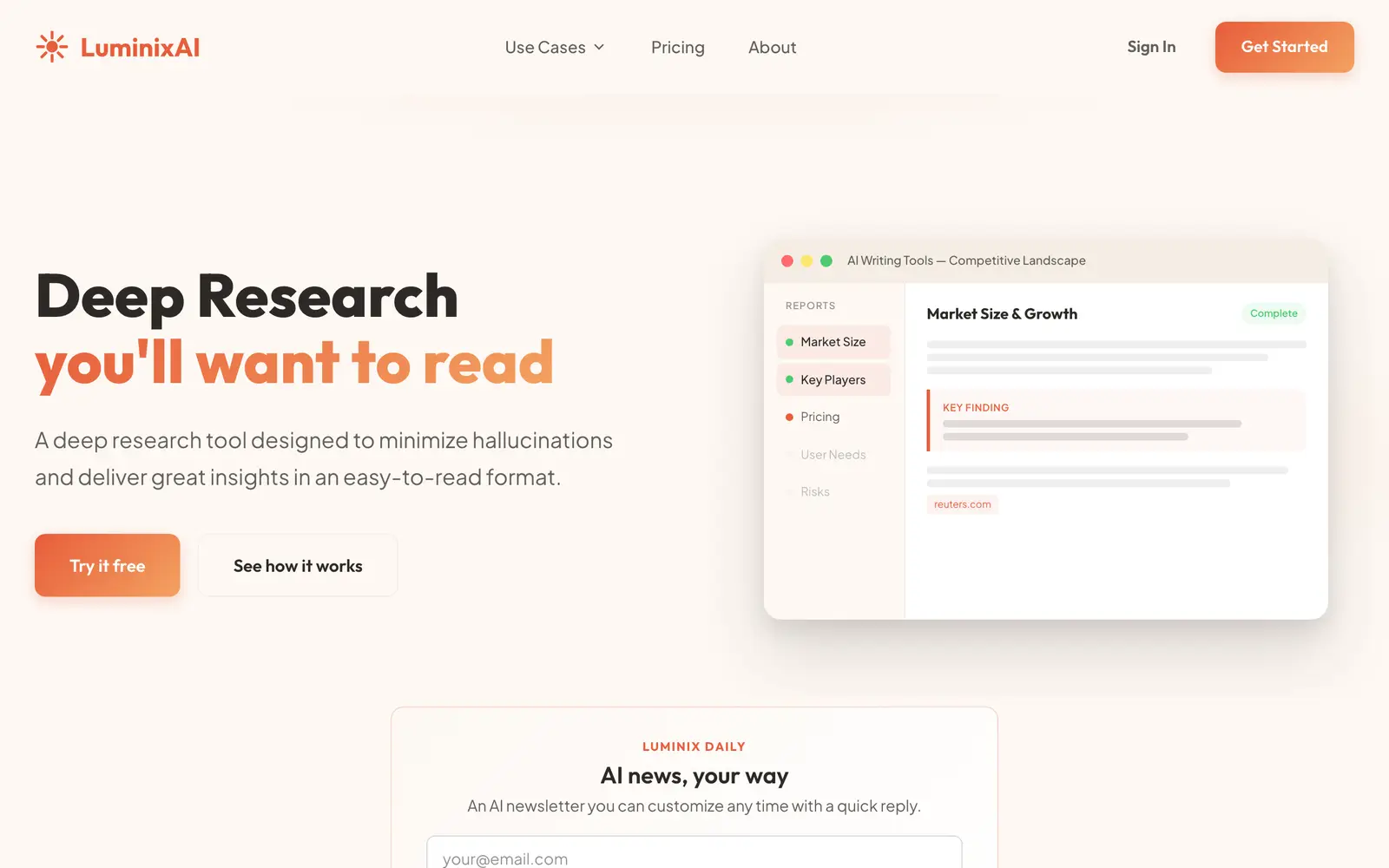 Screenshot of the LuminixAI website