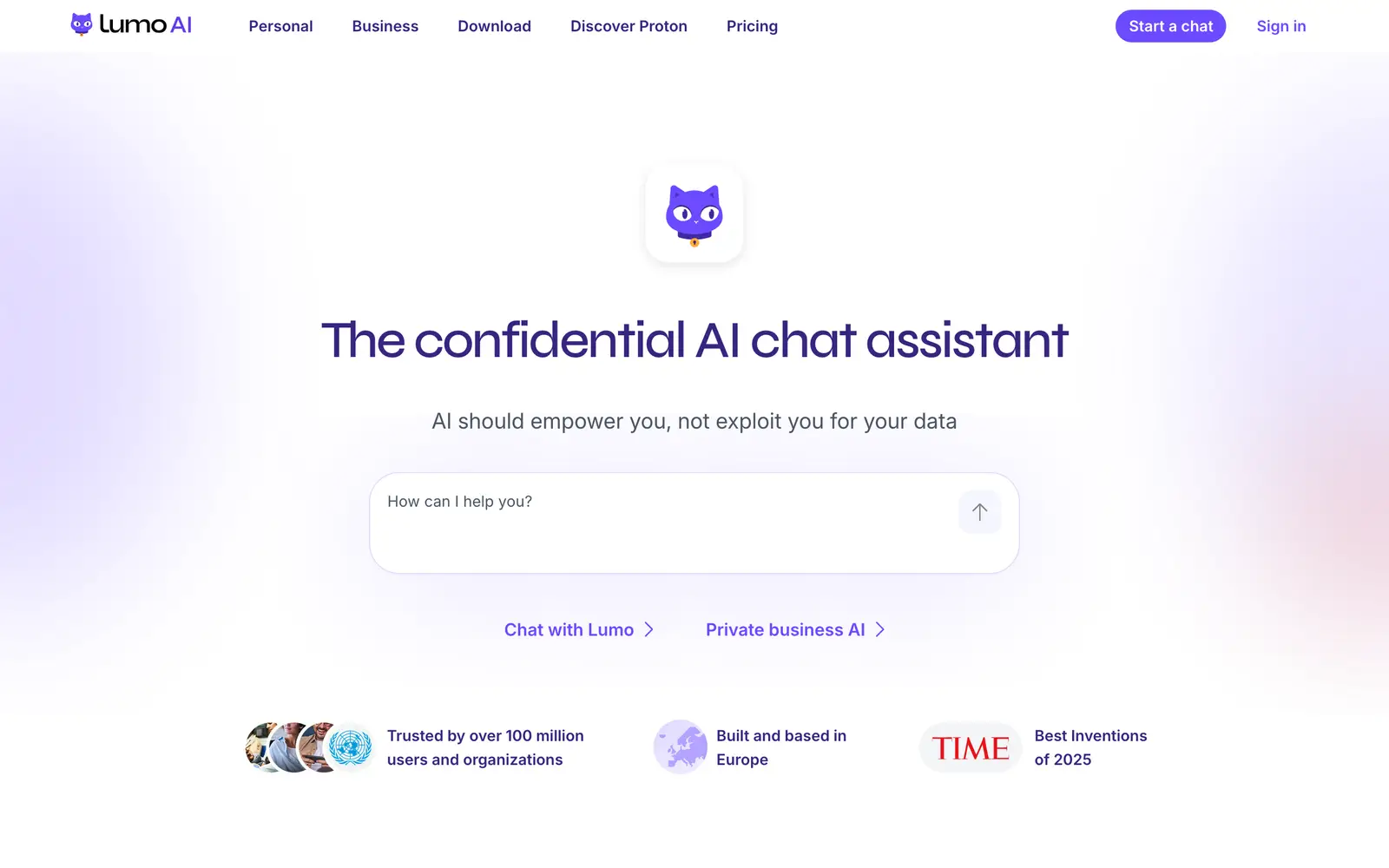 Screenshot of the Lumo by Proton website