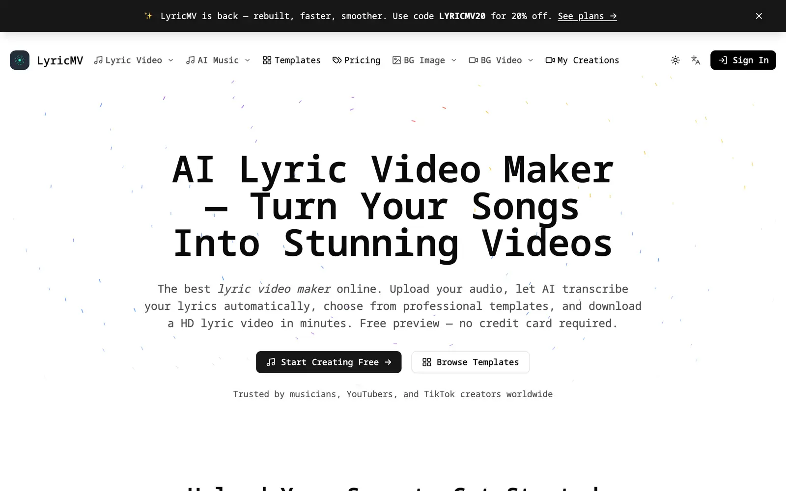 Screenshot of the LyricMV website