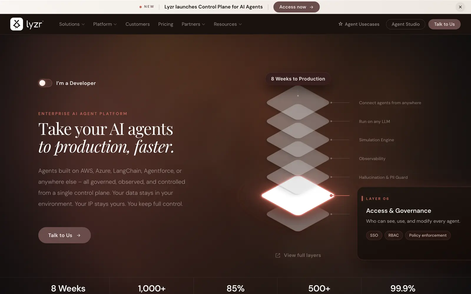 Screenshot of the Lyzr website