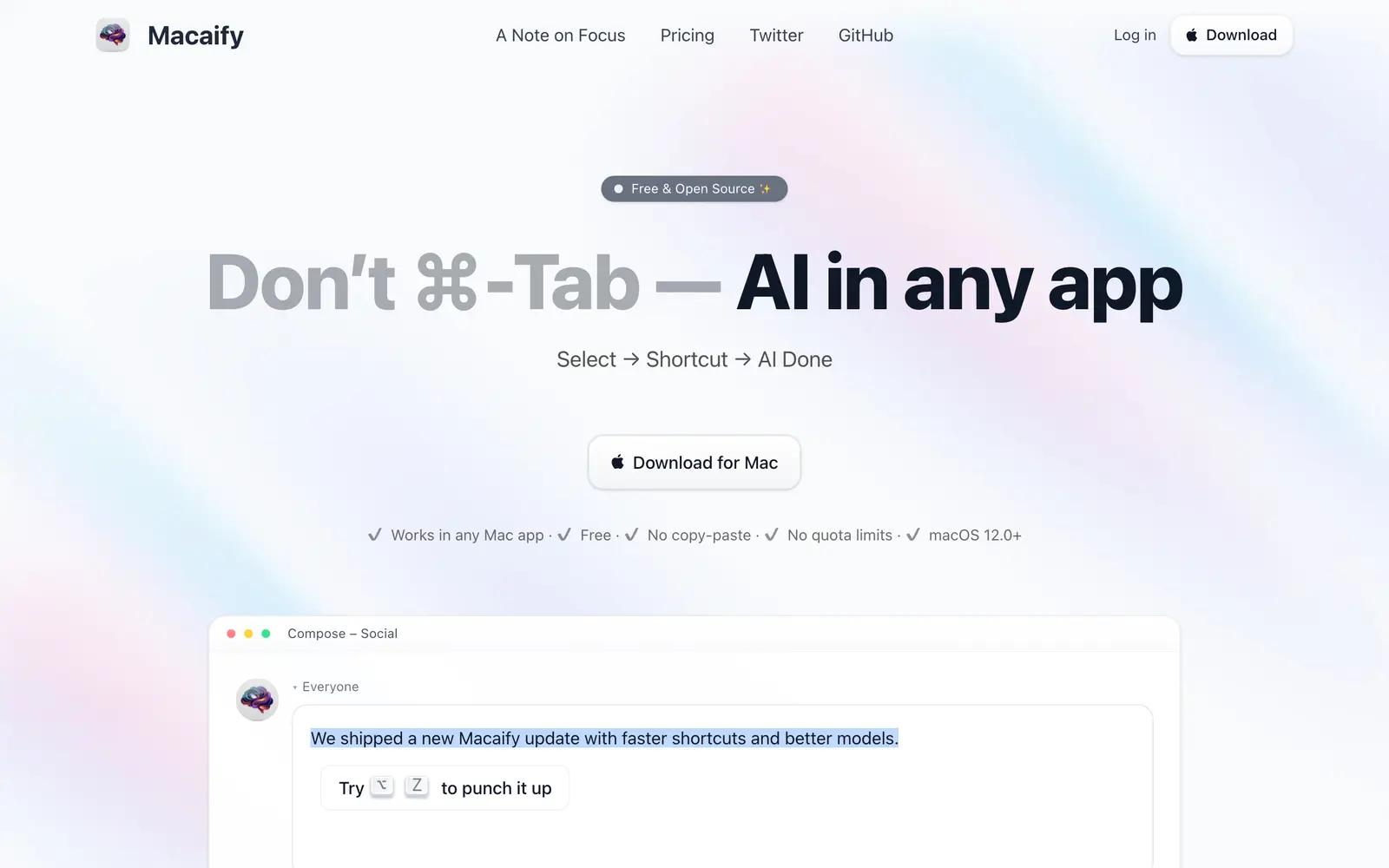Screenshot of the Macaify website
