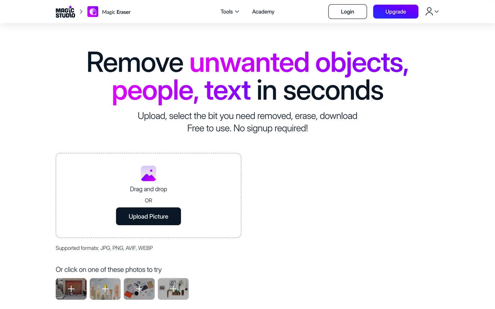 Screenshot of the Magic Eraser website