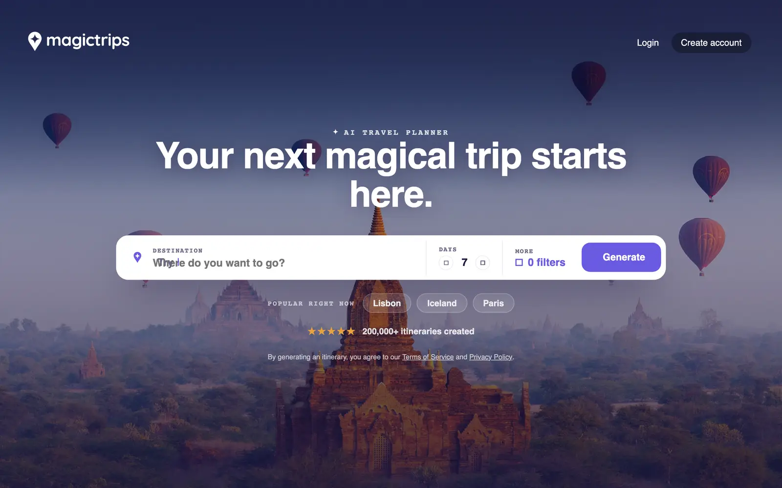 Screenshot of the MagicTrips website