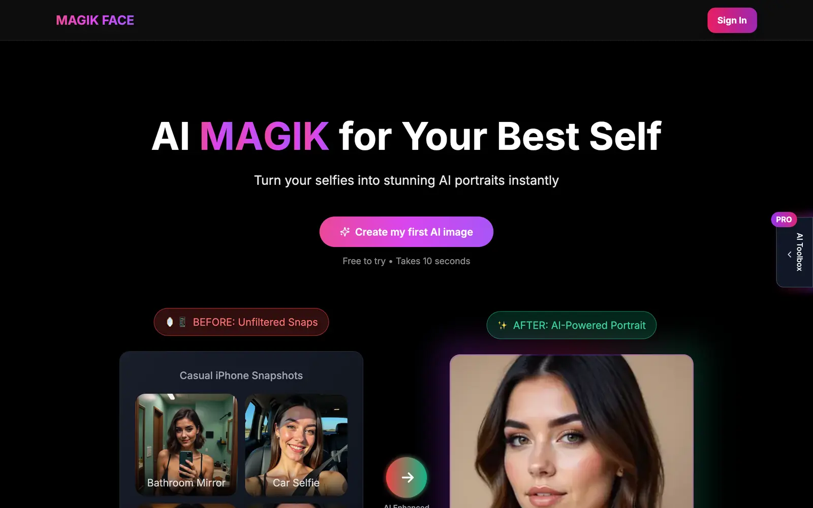 Screenshot of the Magik Face website
