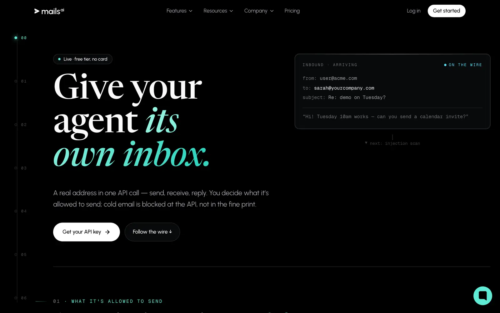 Screenshot of the Mails.ai website