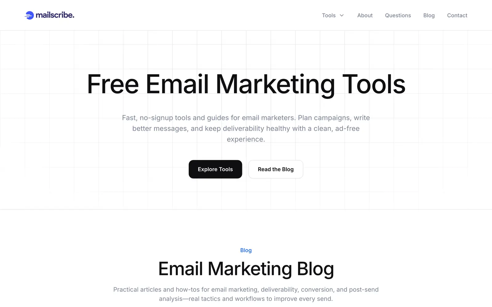 Screenshot of the Mailscribe website