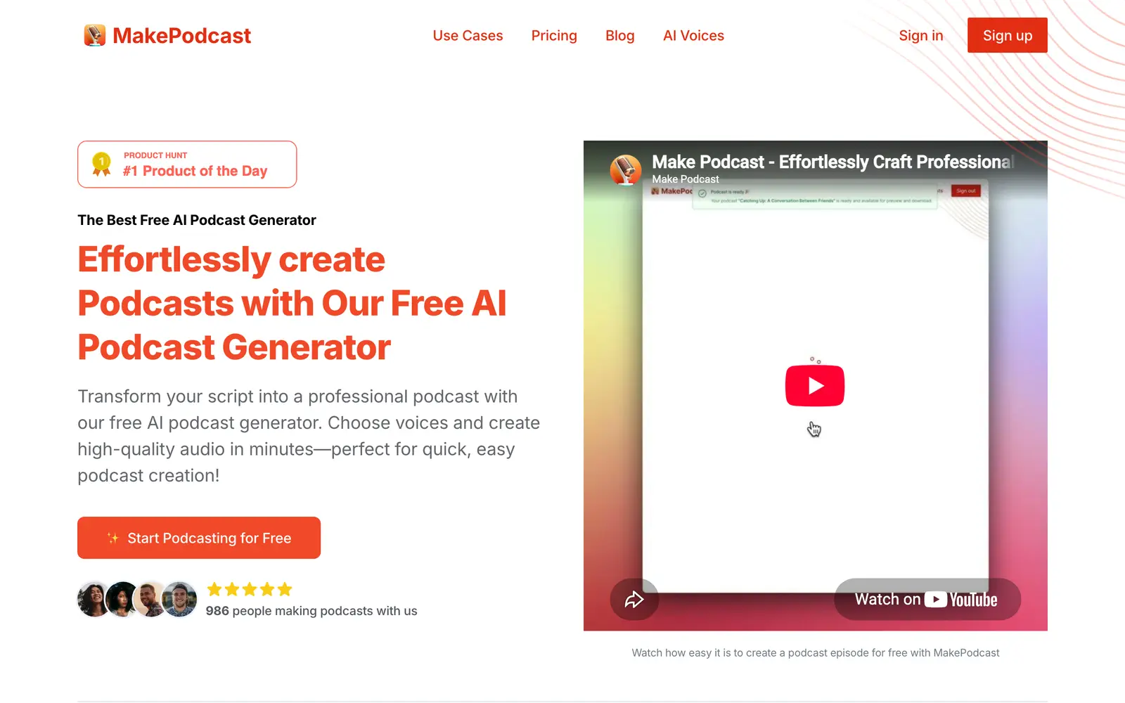 Screenshot of the MakePodcast website