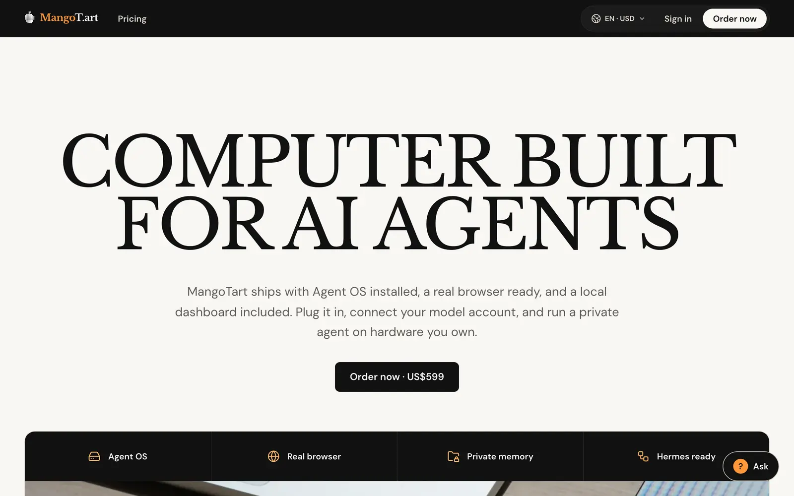 Screenshot of the MangoTart website