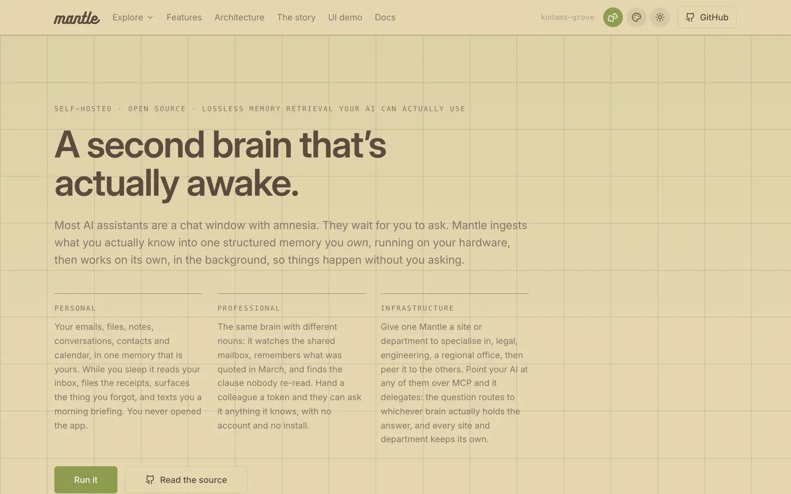 Screenshot of the Mantle website