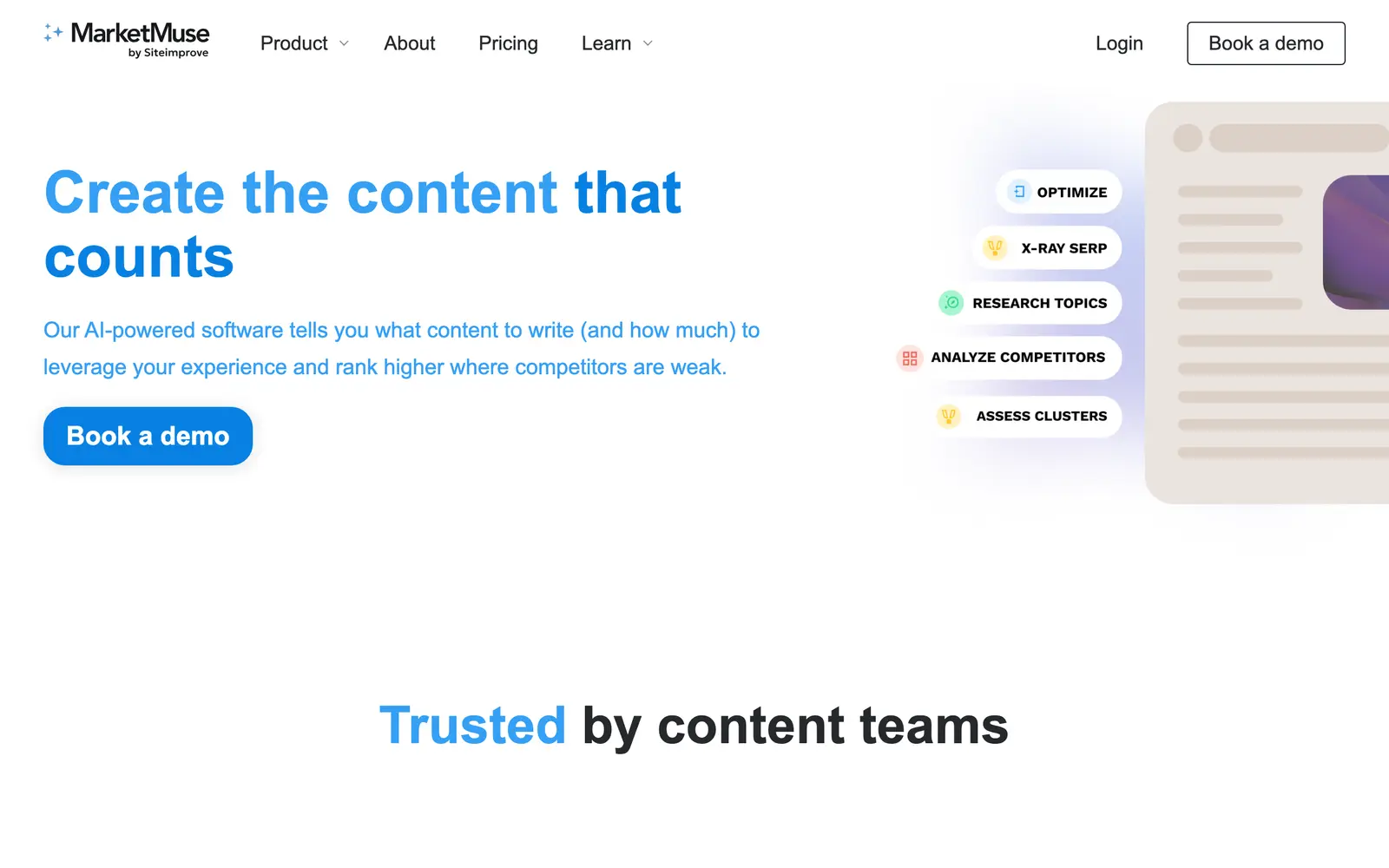 Screenshot of the MarketMuse website