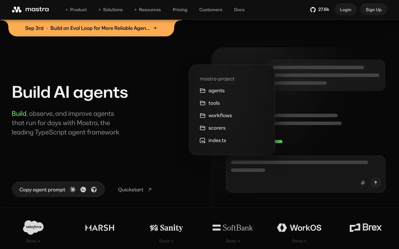 Screenshot of the Mastra website